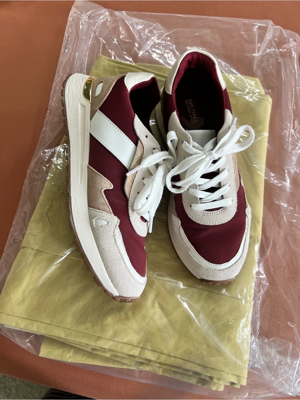 Michael Kors Maroon and White Women's Low-Top Sneakers